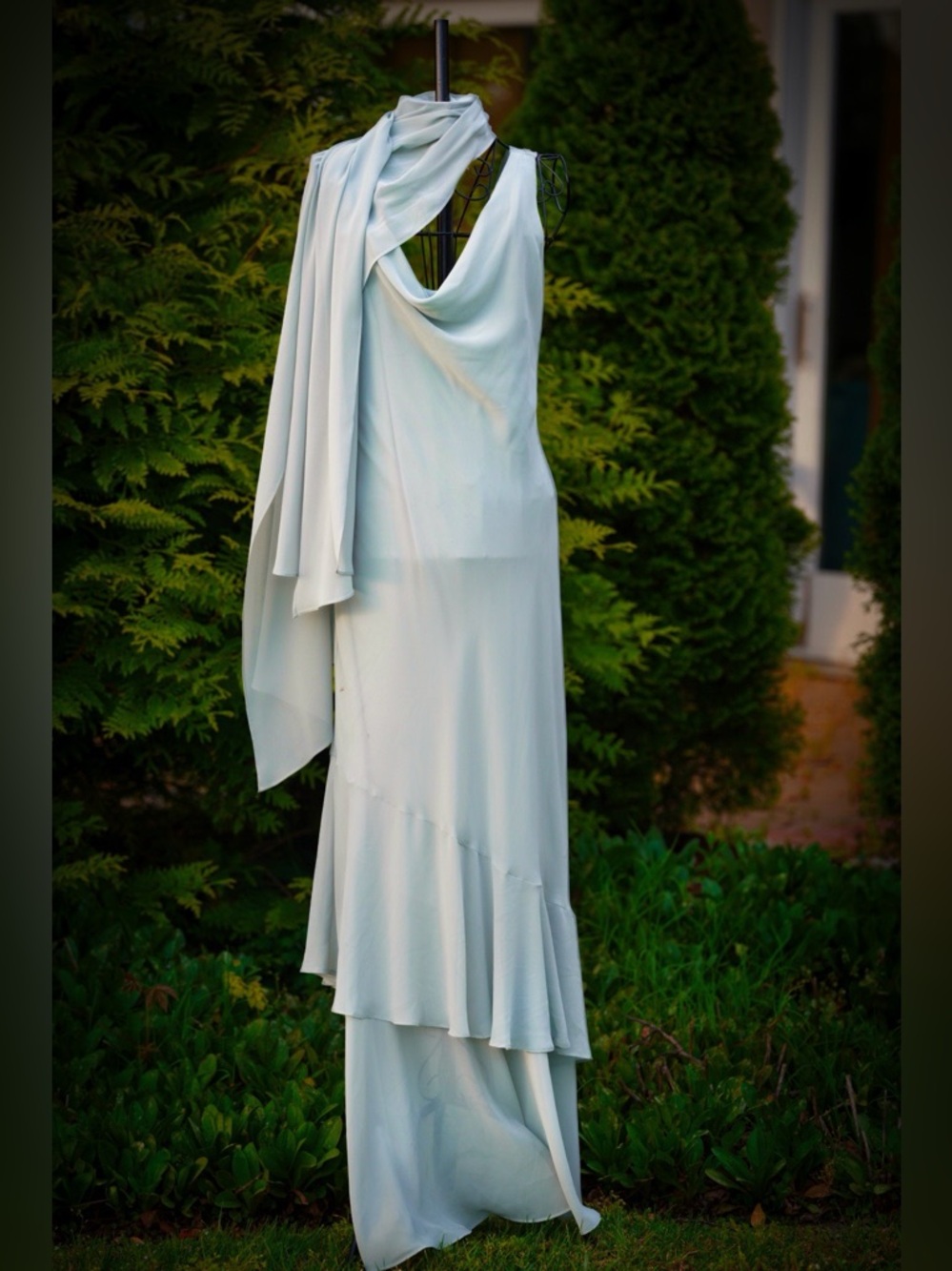 VTG Chadwick's Sage Green Chiffon Maxi Dress & Shawl Set - Size 10 - Picture 14 of 16